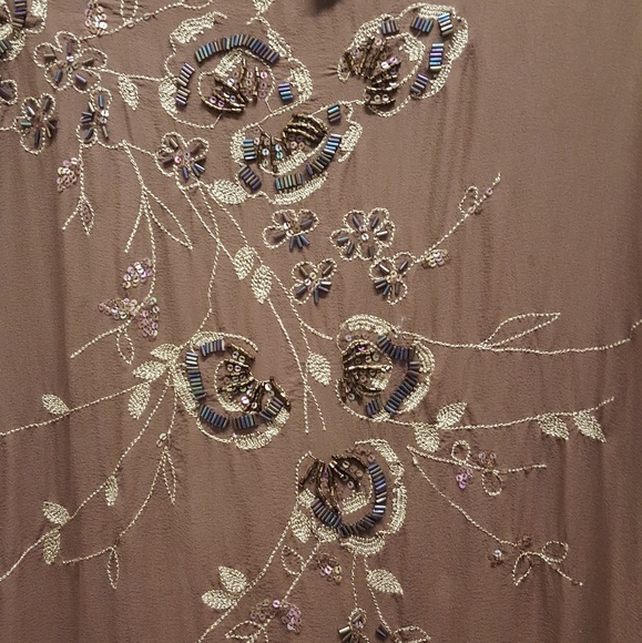 100% Silk Taupe Beaded Bebe Skirt - Picture 3 of 5